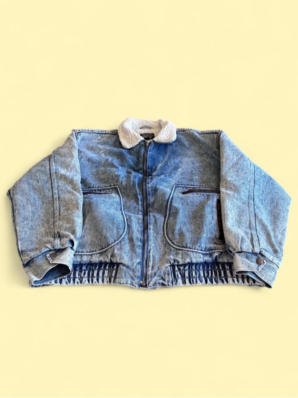 Vintage Expressions Sherpa Lined Denim Bomber Jacket Men’s XL Scovill Zipper